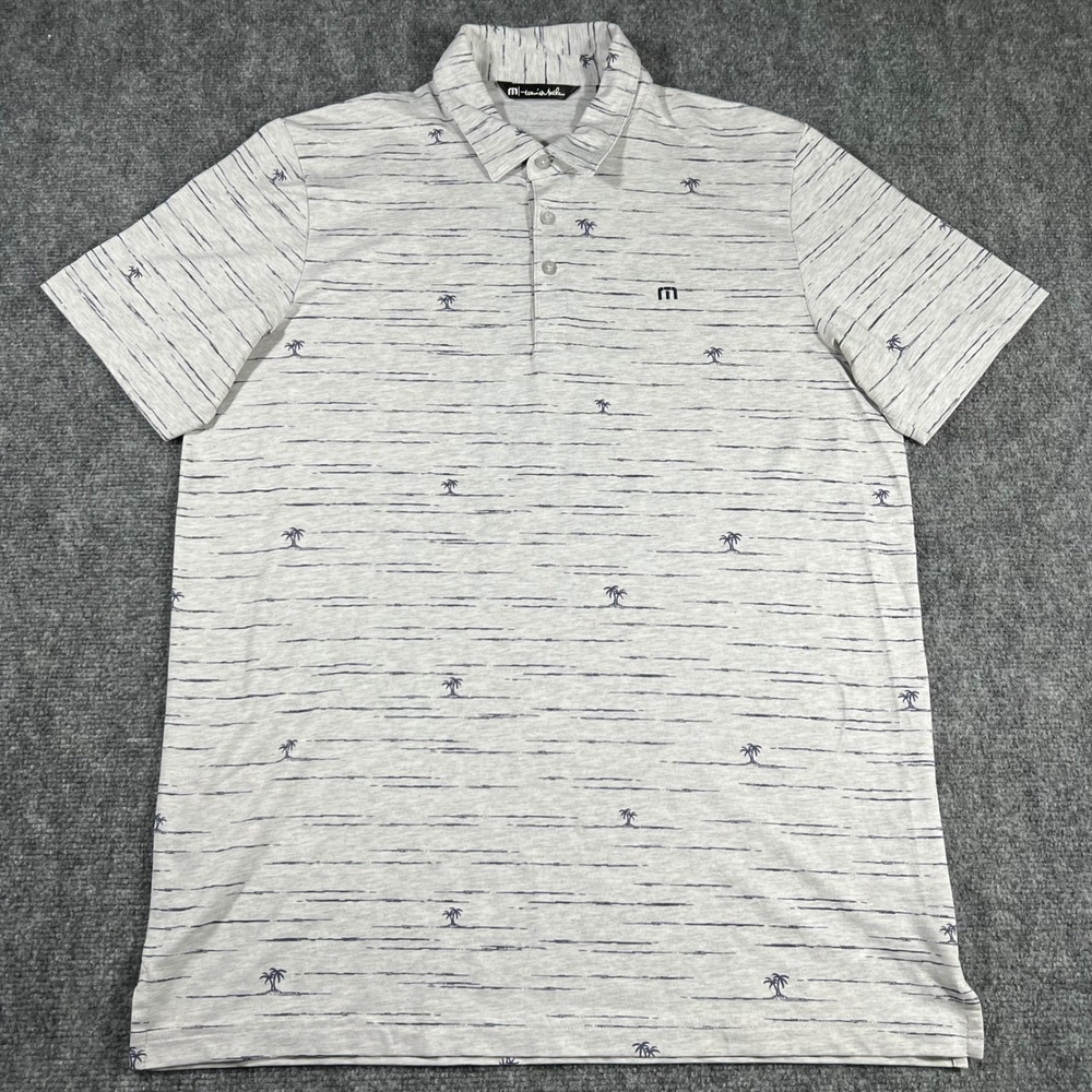 Travis Mathew Golf Polo Shirt Mens Large Palm Tree‎ Striped Casual Gray